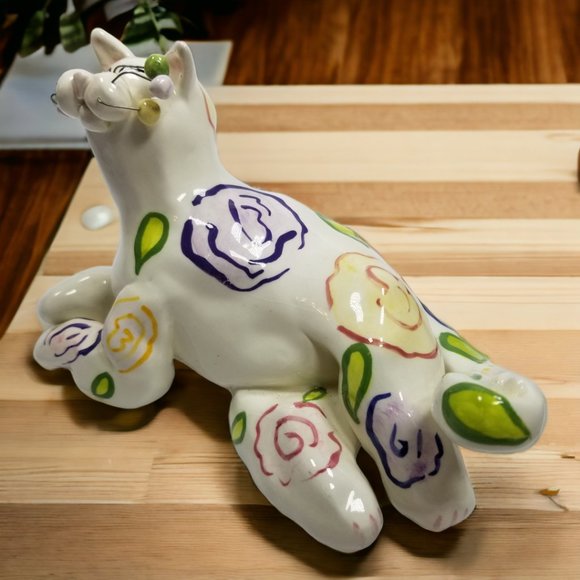 Whimsical White Cat Figure Colorful Swirls Signed By Amy LaCombe Annaco 2001 - Picture 3 of 13